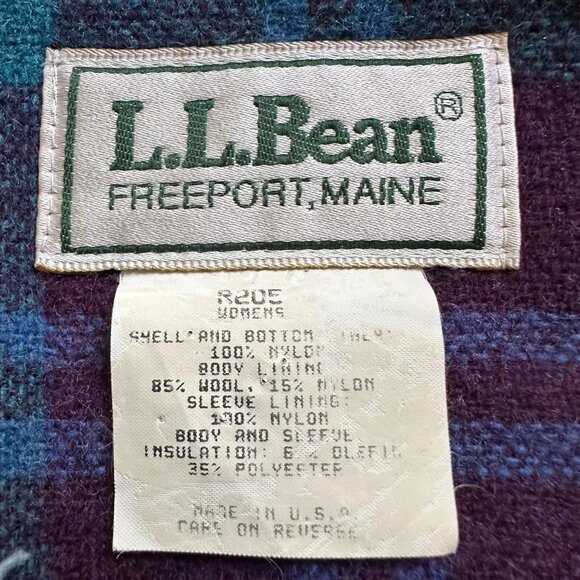 LL Bean Jacket Womens XL Vtg Wool Full Zip Blue Purple USA Made Hood - Picture 4 of 13